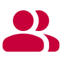 Two simple red icons of human figures, one slightly behind the other, on a transparent background.