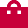 A red shopping bag icon with a handle on top.